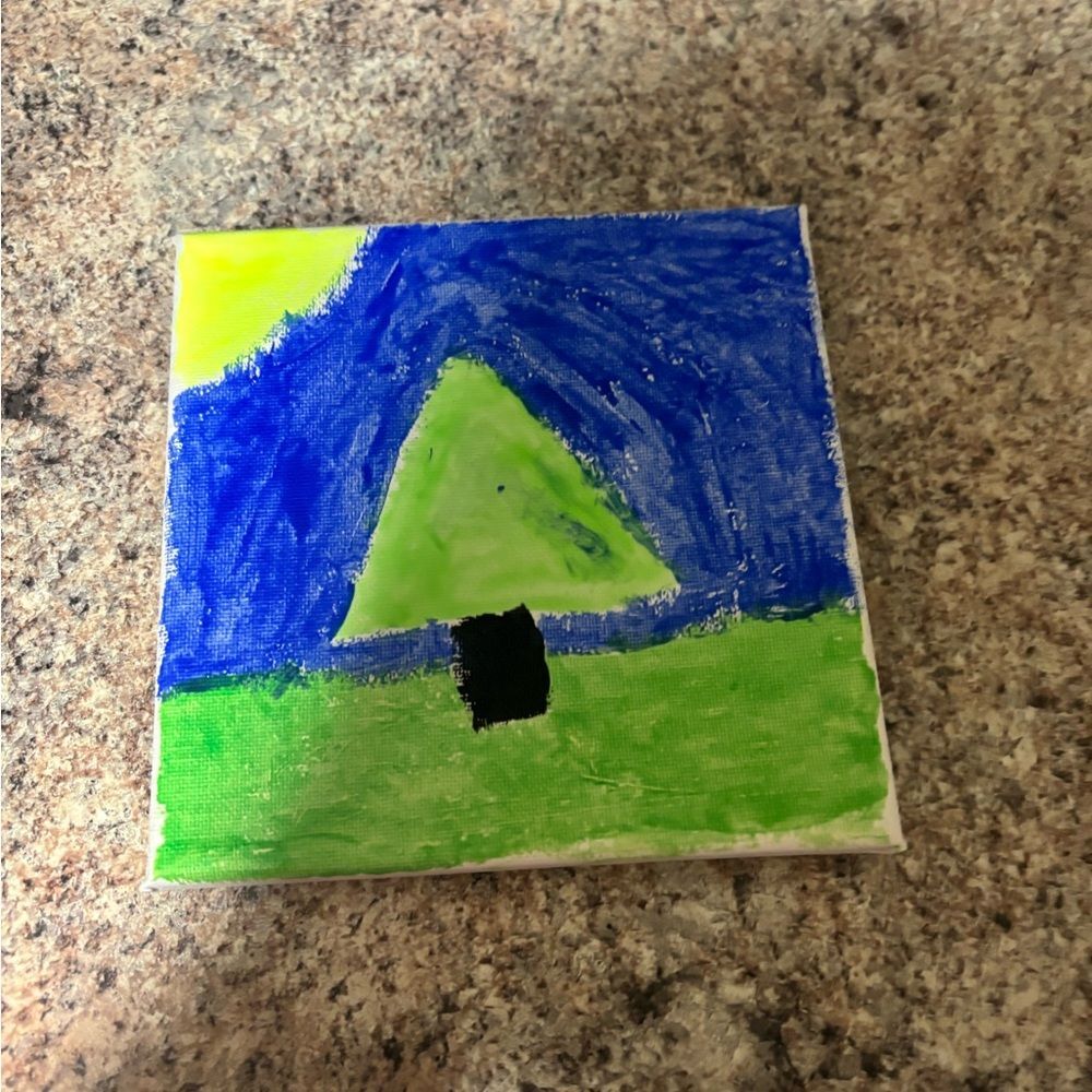 Abstract Green and Blue Art On  Canvas 6" x 6"